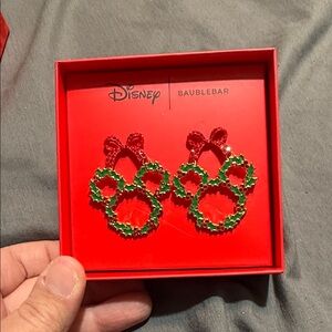 Baublebar Disney Christmas Mickey Shaped Wreath Dangly Earrings